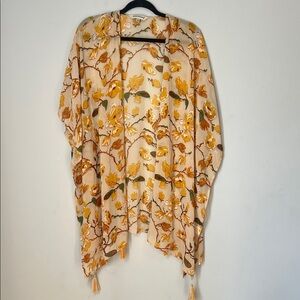DAVI & DANI Women's Yellow & Green Floral Kimono with‎ Tassels Size Small